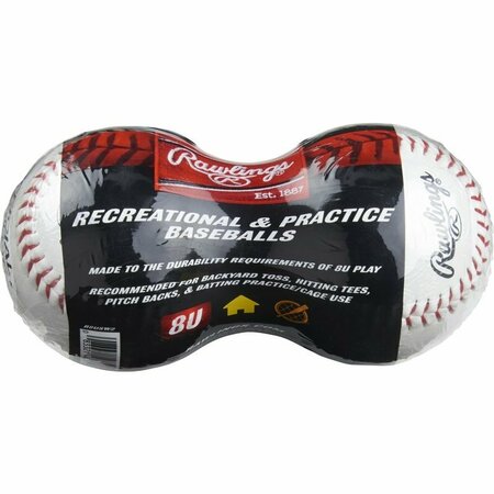 RAWLINGS BASEBALL U8 WHT, 2PK R8USW2-24